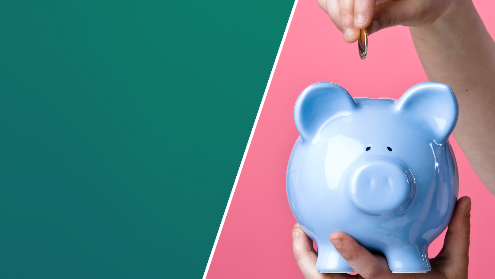 Piggy bank on pink and green background